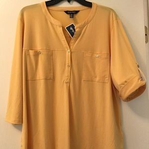 Ellen Tracy XL Gold Blouse w/Button Up Sleeves